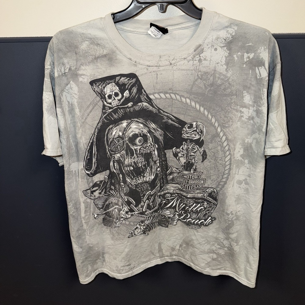 Harley Davidson Skull Mrytle Beach SC Size Mens XL Tie Dye Grey Fish Cotton